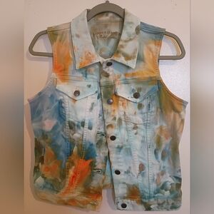 Lauren Ralph Lauren Women's Multicolor Tie-Dye Sleeveless Jean Jacket Sz M